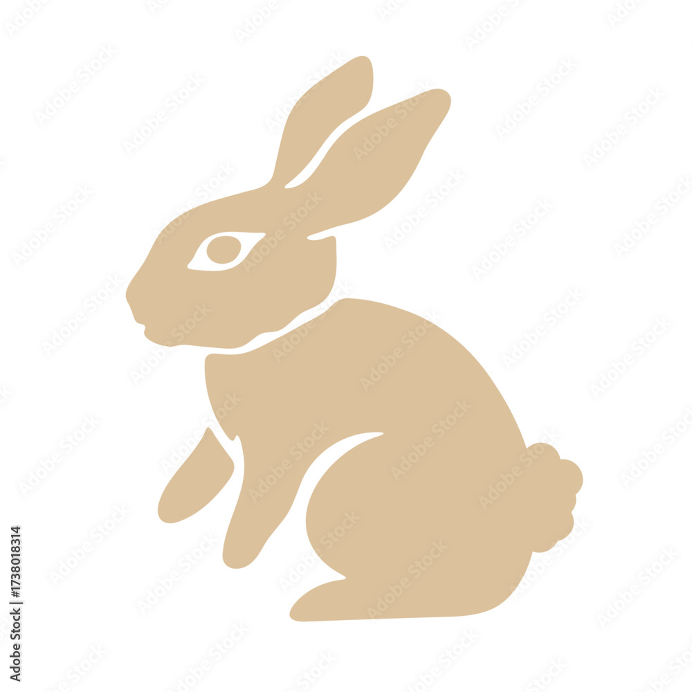 Obraz premium Illustration of a light brown rabbit sitting upright with long ears and a small fluffy tail shown clearly