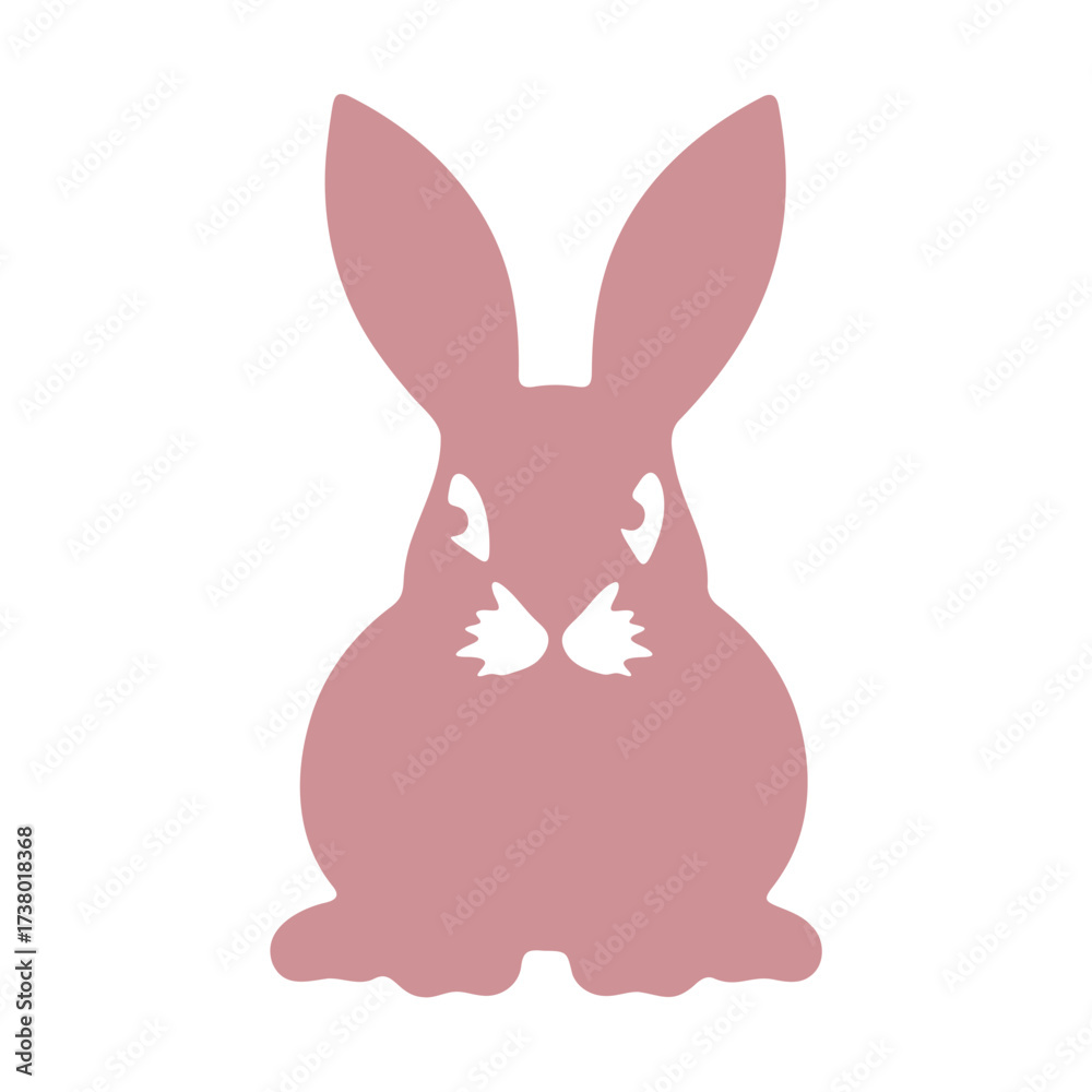 Obraz premium Illustration of a pink rabbit with long ears and small paws on a white background in a simple style