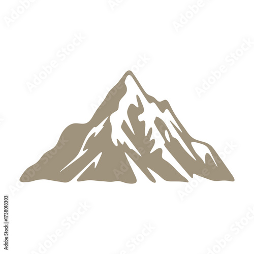 Illustration of a mountain peak with snow caps and a light brown base against a white background