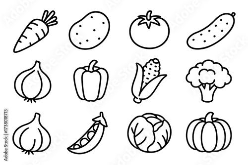 Line art vegetables collection: simple organic produce illustrations
