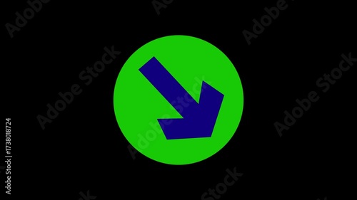 Blue color right side arrow in green round. Loop Animation direction concept arrow icon concept on black background.