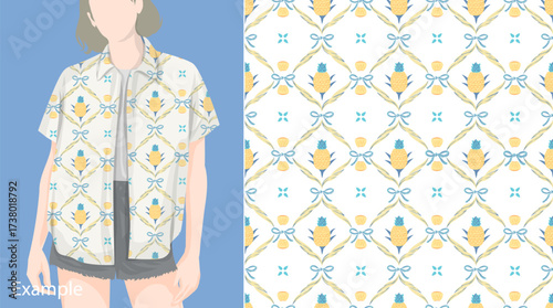 Vector seamless pattern of Pineapple and ribbons Isolated on transparent background design for textile. fabric, wallpaper, paper print and so on.