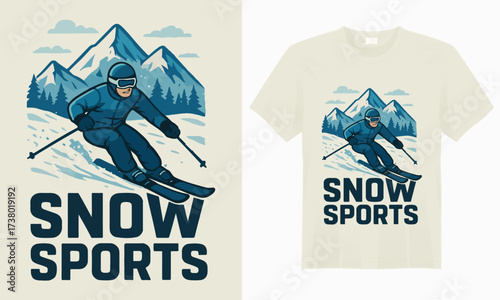 “Bold winter sports graphic featuring skis, snowboards, and mountains with a frosty vibe, perfect for snow lovers and adrenaline seekers.”