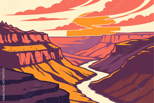 Colorful canyon landscape at sunrise illustration grand canyon