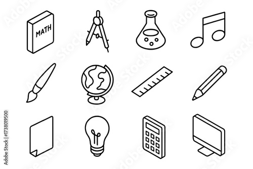 Education and science icons collection in isometric style