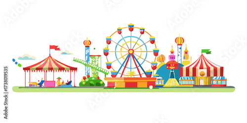 Colorful Carnival Scene With Ferris Wheel and Tents 1