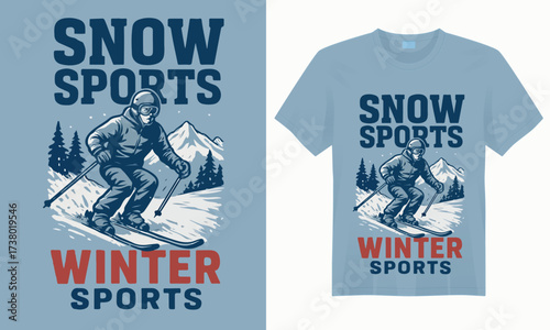 “Bold winter sports graphic featuring skis, snowboards, and mountains with a frosty vibe, perfect for snow lovers and adrenaline seekers.”