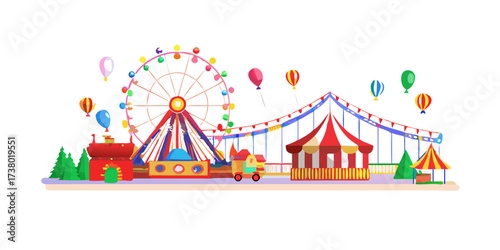 Colorful Carnival Scene with Ferris Wheel and Tents