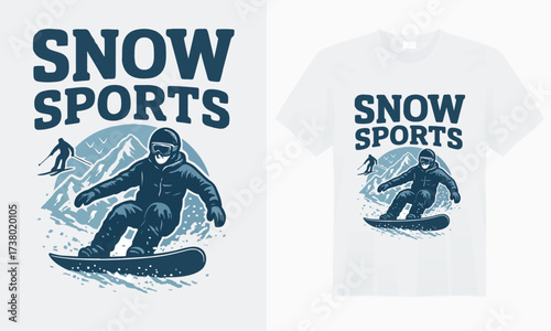 “Bold winter sports graphic featuring skis, snowboards, and mountains with a frosty vibe, perfect for snow lovers and adrenaline seekers.”