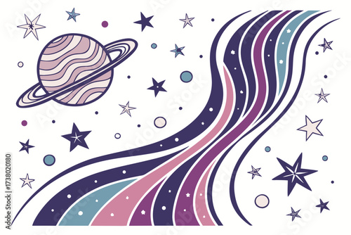 Colorful galaxy and planet with stars on white background