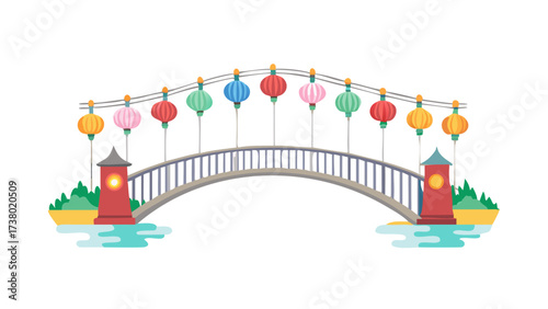 Colorful Lanterns Bridge Over Water village