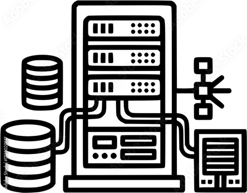 Server rack data center hosting database storage network technology it infrastructure mainframe system icon vector
