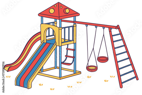 Colorful playground with slide and swings blue