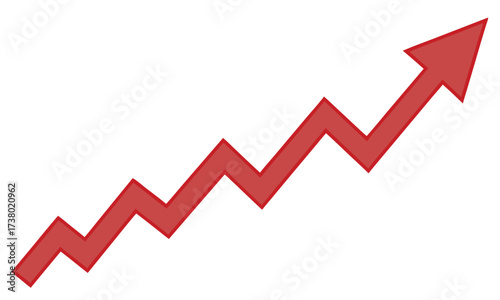 Red up arrow graph showing rising trend, boosting of business result, investment profit growing symbol
