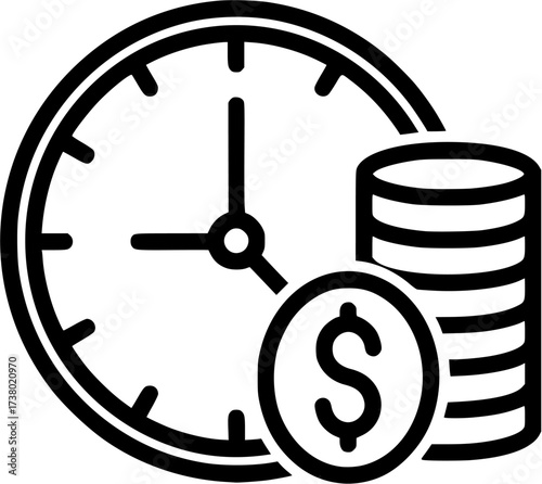 Time is money concept icon vector illustration clock money time management business finance investment savings
