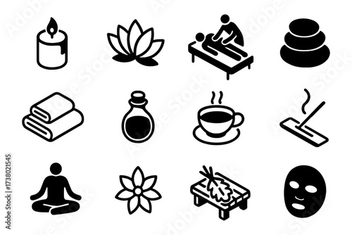 Wellness and relaxation icons set for spa and aromatherapy themes