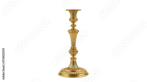 Antique metal candlestick with candle isolated on white background