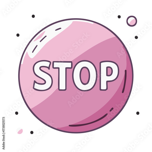 Pink stop sign with white letters in a cartoon illustration style