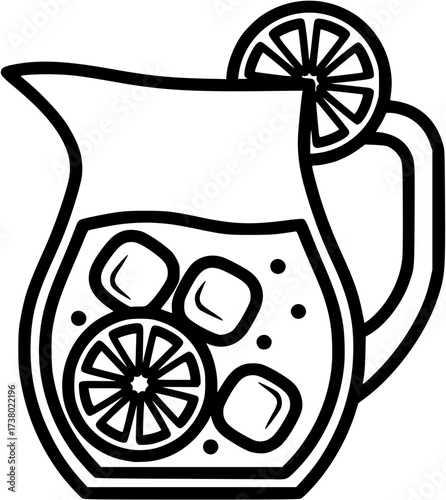 Pitcher of refreshing lemonade drink with lemon slices vector illustration line art simple food and beverage icon

