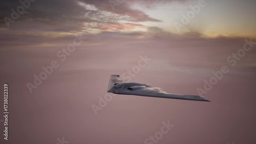 Stealth Bomber Flying At Sunset