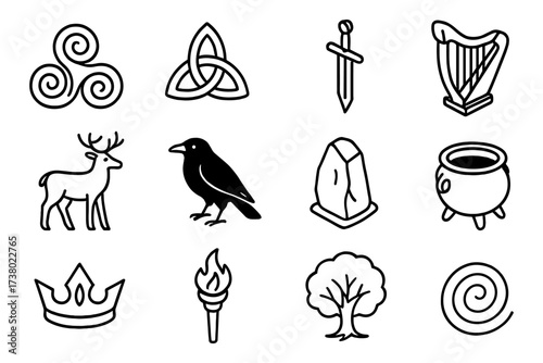 Celtic icons: mythical symbols and ancient designs in bold outline art