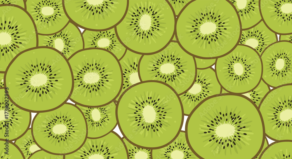 Fototapeta premium A vibrant pattern of sliced kiwifruit creates a refreshing and wholesome backdrop.