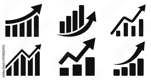 Set graph diagram up icon, business growth success chart with arrow, business bar sign, profit growing symbol, progress bar symbol, growing graph icons, growths chart collection – stock vector
