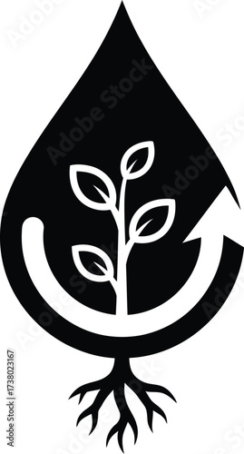 Sustainable agriculture water cycle depicting plant growth and resource efficiency