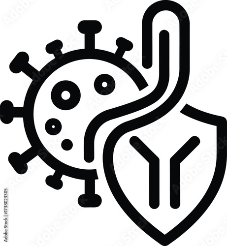 Virus protected by shield antibody symbol medical illustration graphic