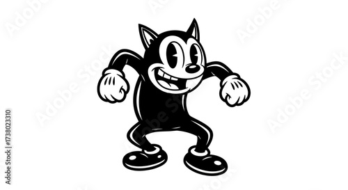 Vintage cartoon character design featuring a retro style black cat mascot illustration
