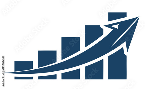 Graph diagram up icon, business growth success chart with arrow, business bar sign, progress bar symbol, growing graph icon, profit growing symbol - vector
