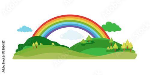 Green rolling hills with rainbow and clouds green hills 1