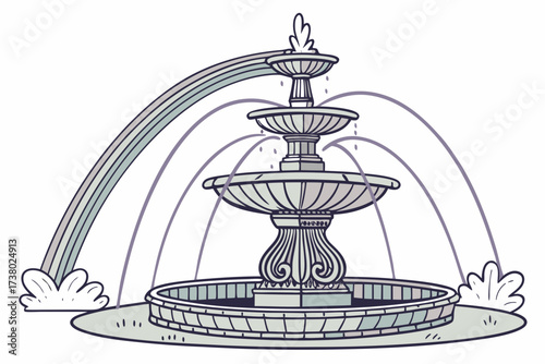 Multi tiered park fountain with rainbow mist water 1