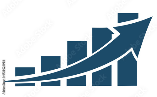 Graph diagram up icon, business growth success chart with arrow, business bar sign, progress bar symbol, growing graph icon, profit growing symbol - vector
