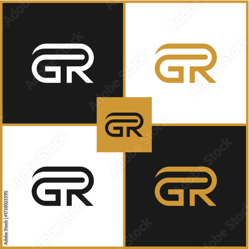 Elegant GR Letter Monogram Logo Design with Modern and Minimalist Style, Featuring Linear Details in Multiple Color Variations