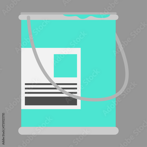 Turquoise paint can with a label and handle, illustrating a creative DIY or home improvement project