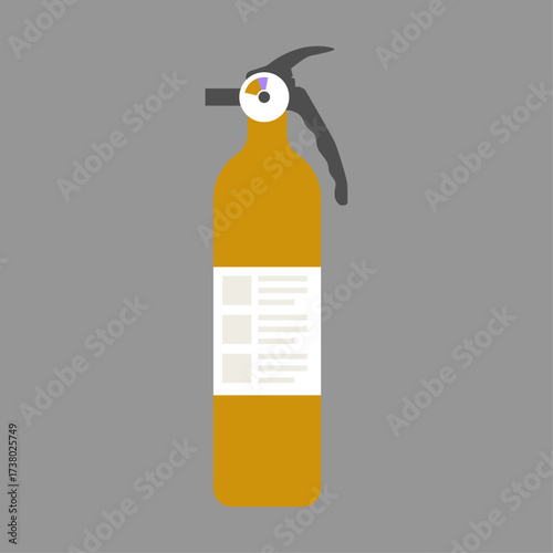 Yellow fire extinguisher with a gray background. Safety equipment to extinguish flames and prevent fires from spreading