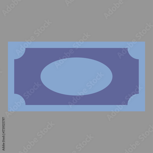 Simple illustration of a blue rectangular banknote with an oval shape in the center on a gray background