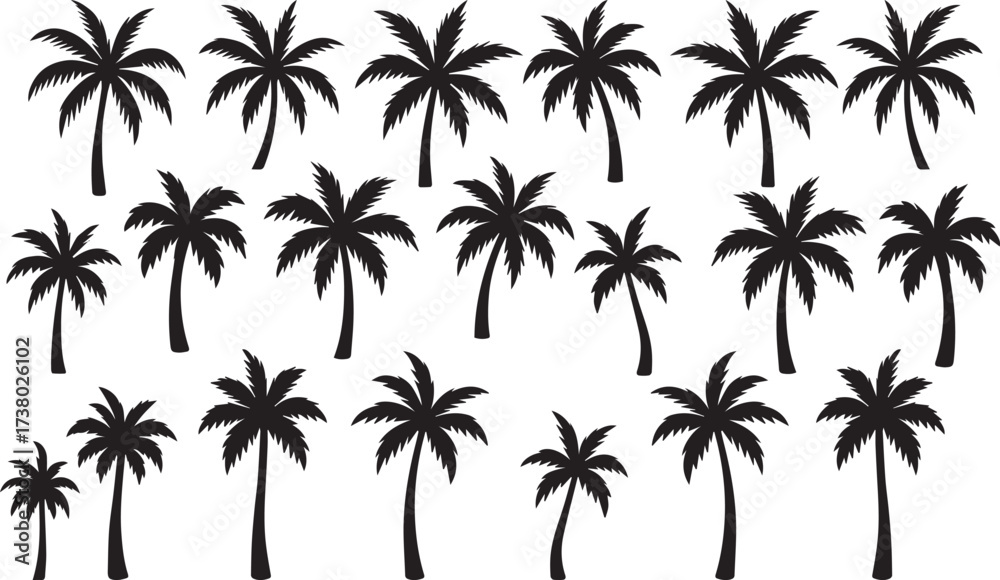 Fototapeta premium set of palm tree clean black simple vector illustration
