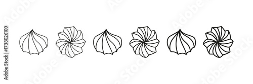 Delicate black meringue cookies set. Perfect dessert or baking decoration. Ideal for culinary, bakery, or sweet-themed projects.