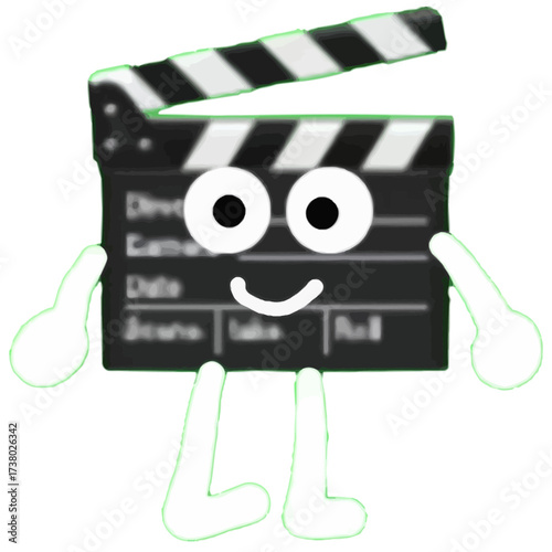 Cartoon Clapperboard Character Funny Filmmaking Icon for Movie Production and Cinema Entertainment