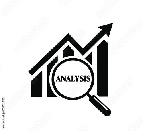 Analytics icon with magnifier. Analysis graph diagram up icon, business growth success chart with arrow, business bar sign, profit growing graph icons, growth chart – stock vector
