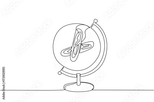 Continuous one line drawing globe with a round plate in the middle containing 2 pieces of French baguette bread. High protein bread. World Baking Day. Single line draw design vector illustration