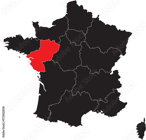 Pays de la Loire Region Highlighted on the France Map