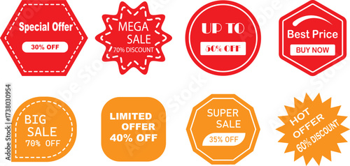 Set of Sale badges. Sale quality tags and labels.  Special Offer Icon | Sticker. Special offer, sale, discount, shop.  Vector illustration.