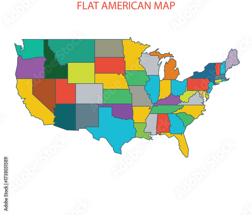 Blank map of USA, United States of America, in colors of rainbow spectrum
