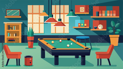 A game room with pool tables foosball and board games for recreational activities.