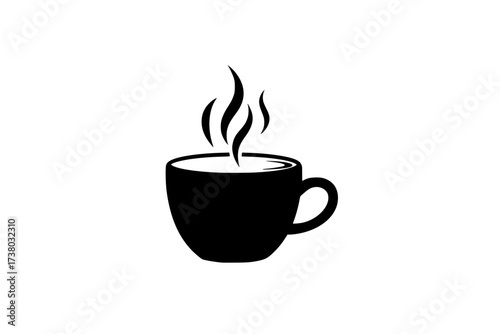 Black Vector Silhouette: Coffee Cup with Steam and Abstract Aroma Swirls	