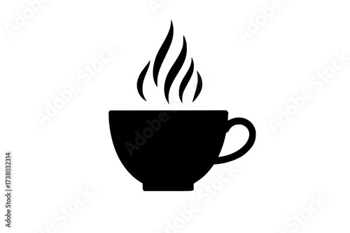 Black Vector Silhouette: Coffee Cup with Steam and Abstract Aroma Swirls	