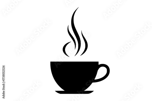 Black Vector Silhouette: Coffee Cup with Steam and Abstract Aroma Swirls	